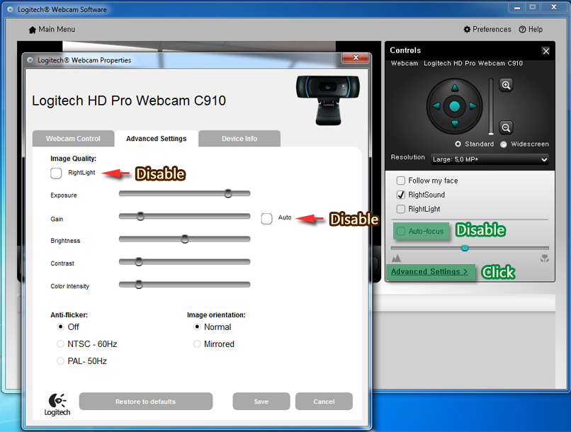 logitech camera settings widescreen vs standard